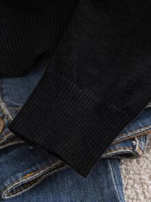 CosyJoli Cardigan básico con bordado de corazón para mujer talla grande, invierno y otoño - Negro - Ver 6