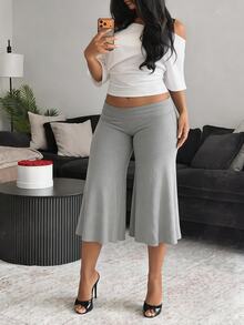 BamGleam Hot Girl Style White Asymmetrical Shoulder Short T-Shirt White Wide Leg Capri Pants Set Casual Sexy Two Pieces Lounge Club Summer Light Grey - Multicolor - View 5