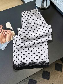SHEIN 女童（大童）春夏秋冬休閒百搭日常運動街頭風蕾絲黑白對比鬆身長褲，可搭配運動鞋與任何T恤，適合日常穿著 - 白色 - 查看 6