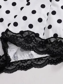 SHEIN 女童（大童）春夏秋冬休閒百搭日常運動街頭風蕾絲黑白對比鬆身長褲，可搭配運動鞋與任何T恤，適合日常穿著 - 白色 - 查看 3