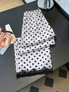 SHEIN 女童（大童）春夏秋冬休閒百搭日常運動街頭風蕾絲黑白對比鬆身長褲，可搭配運動鞋與任何T恤，適合日常穿著 - 白色 - 查看 2