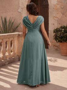Coutiva Plus Size Women's 3D Floral Decor Pleated Elegant Formal Bridal Dinner Evening Mother Dress Wedding Green Spring - Lime Green - View 2