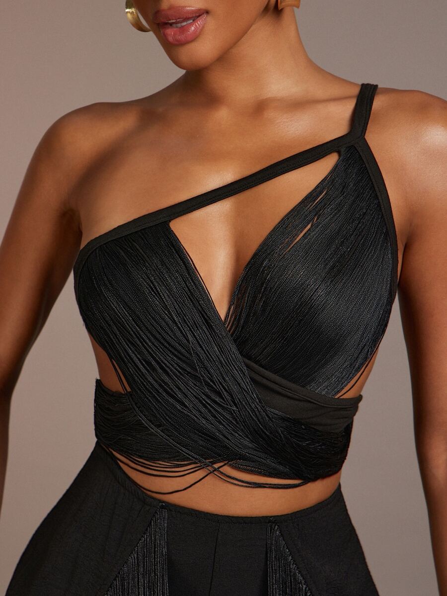 Hauture Women's Sexy Hanging Fringe Backless Asymmetric Sleeveless Top, Perfect For Summer Party, Holiday, Beach, Resort, Vacation, Dancing, Concerts - Black - View 1