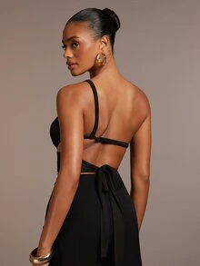 Hauture Women's Sexy Hanging Fringe Backless Asymmetric Sleeveless Top, Perfect For Summer Party, Holiday, Beach, Resort, Vacation, Dancing, Concerts - Black - View 2