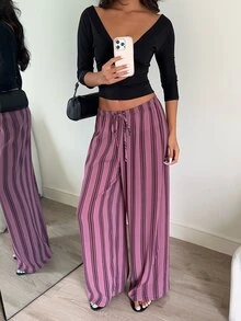 Aloruh 女款低腰休閒復古緞面百搭黑色梅納色長洋裝，適合度假假期夏季穿著 - 紫色 - 查看 6