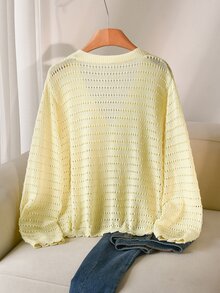 CosyJoli Cárdigan fino de otoño para mujer con cuello en V, calado, bordado floral, manga larga, estilo formal romántico de hada L'amoure, casual para citas, fiesta y noche de cita, blanco - Amarillo - Ver 5