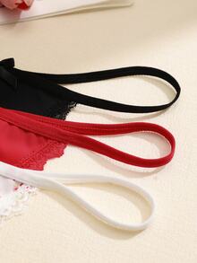 PetitDoll 3pcs/Set Women's Lace Patchwork Bowknot Floral Pattern Thong Panties - Multicolor - View 6