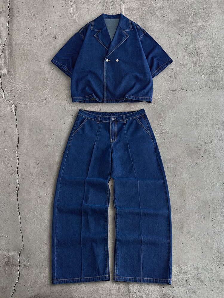 CalleClaro Men's Washed Shirt Set, Fashion Pants & Top - Dark Wash - View 3