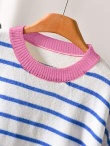 CosyJoli Plus Size Elegant French Casual Striped Colorblock Minimalist Premium Versatile Knit Vest Top For Women, Spring/Summer Winter - Pink - View 4