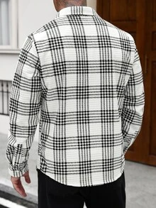 Manfinity CasualCool 男士燈芯絨格紋長袖厚款翻領襯衫 - 黑與白 - 查看 2