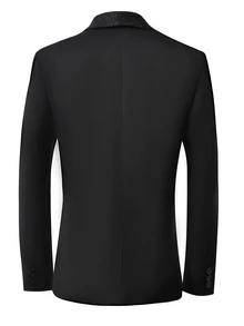 Manfinity Mode Men's Black Business Slim Fit Shawl Collar Single-Breasted Jacquard Blazer, Formal, Old Money - Black - View 2