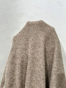 Lounesse Plus Size Casual Simple Normal Loose Ribbed Brushed Knit Cardigan Jacket Business Rodeo Office Airport Black Autumn Fall - Khaki - View 9