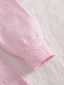 SHEIN 秋冬冬季幼女粉色可愛長袖蝴蝶結百褶針織衫與裙子套裝，返校穿搭，保暖舒適，節日聖誕服飾 - 粉色 - 查看 5
