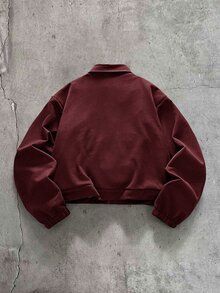 AXEPEAK 男士素色飛機扣休閒百搭日常旅行長袖夾克 - 酒紅色 - 查看 2