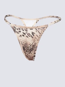 KIZN Leopard Print Triangle Bralette And G-String Thong Lingerie Set With Adjustable Straps For Valentine's Day - Multicolor - View 3