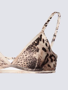 KIZN Leopard Print Triangle Bralette And G-String Thong Lingerie Set With Adjustable Straps For Valentine's Day - Multicolor - View 4