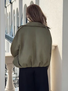 Jeta Ari Women's Brown Striped Jacket For Autumn And Winter, Suitable For Casual Commuting And Street Style. This Autumn Jacket Is A Brown Striped Coat, A Casu - Army Green - View 2