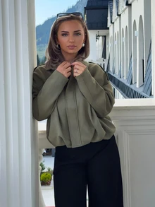 Jeta Ari Women's Brown Striped Jacket For Autumn And Winter, Suitable For Casual Commuting And Street Style. This Autumn Jacket Is A Brown Striped Coat, A Casu - Army Green - View 5