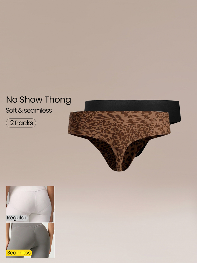 GLOWMODE 2 Pack Lightweight Breathable Sweat-Wicking Low-Waist Seamless No-Show Thong Underwear Daily Workout - Multicolor - View 1