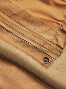 Willow Rêve Jaket Wanita Bahan Suede Warna Cokelat Muda dengan Kerah Tegak, Cocok untuk Sehari-hari, Jalan-jalan, Musim Gugur, Kasual, dan Retro. - Khaki - View 9