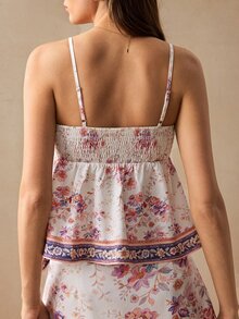 Willow Rêve Women's Off-White Bohemian Boho Pattern Loose Hem Cami Top, Valentine's Day, Vacation Romantic Style Picnic Summer - Beige - View 3