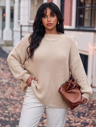 Calvaya Plus Batwing Sleeve Ribbed Knit Sweater