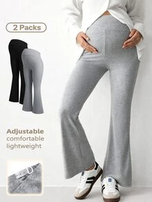 Modmama Maternity Fashion Adjustable Waist Flared Pants For Daily Wear Fall - Multicolor - View 2