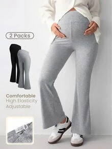 Modmama Maternity Fashion Adjustable Waist Flared Pants For Daily Wear Fall - Multicolor - View 1