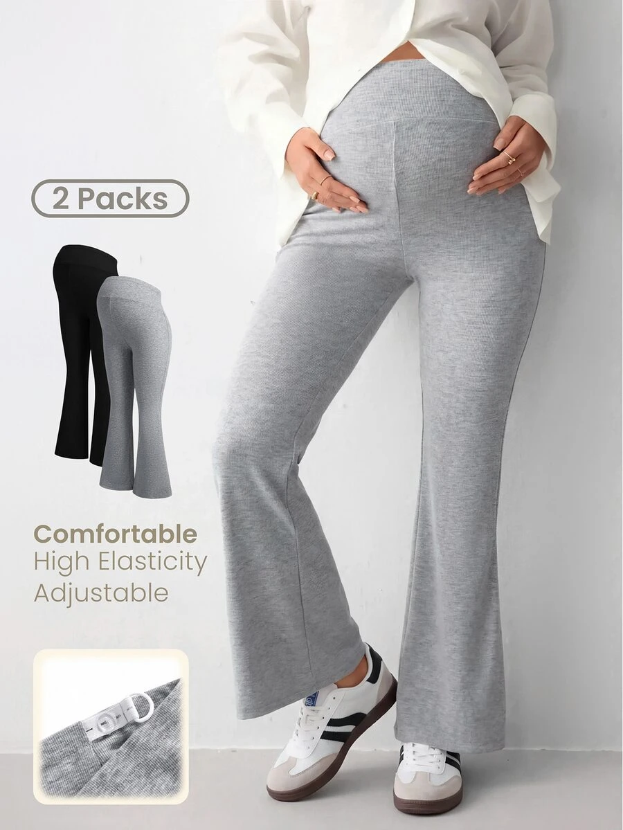 Modmama Maternity Fashion Adjustable Waist Flared Pants For Daily Wear Fall - Multicolor - View 1