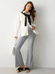 Modmama Maternity Fashion Adjustable Waist Flared Pants For Daily Wear Fall - Multicolor - View 8