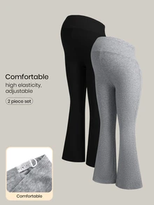 Modmama Maternity Fashion Adjustable Waist Flared Pants For Daily Wear Fall - Multicolor - View 3