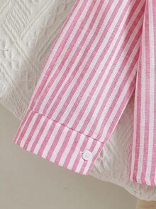 SHEIN Young Girl Young Girl Young Girl Young Girl LMoss Young Girls Loose Fit Striped Collared Casual Shirt - Pink - View 4