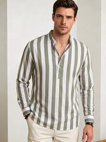 Manfinity Dauomo Men's Casual Long Sleeve Shirt - Army Green - View 1