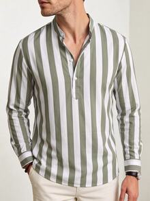 Manfinity Dauomo Men's Casual Long Sleeve Shirt - Army Green - View 5
