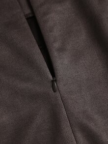 SHEIN EZwear 秋冬復古優雅深棕色麂皮面料新中式風格橫條紋設計短款A字修身女裙 派對外出穿搭 - 棕色 - 查看 7