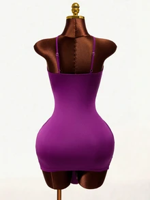 Mistrie Wave Hem Halter Neck Dress, Deep Purple Pleated Bodycon Mini Dress,Criss-Cross Backless Ruffle Trim,Summer Techno Club Night Rave Party Dress - Purple - View 3