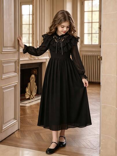 Tween Girl Black Long Sleeve Black Dresses Homecoming Dress Girls Clothes 8 To 12 Years Fall Style