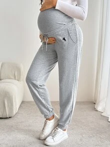 SHEIN 孕婦休閒百搭收口運動長褲 - 淺灰色 - 查看 5