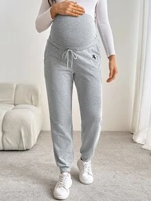 SHEIN 孕婦休閒百搭收口運動長褲 - 淺灰色 - 查看 4