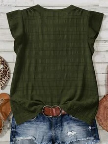 Rusticease 休閒簡約軍綠色女款襯衫，適合夏季 - 軍綠色 - 查看 2
