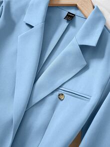 Franclia Women's Minimalist Notched Collar Single Button Blazer Jacket And Pants Suit, For Commuter Fall Cloth For Women - Blue - View 6