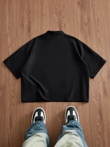 SWAVVY 男士夏季休閒純色青蛙鈕扣襯衫 - 黑色 - 查看 6
