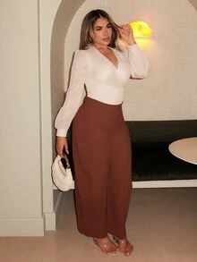 Maria Perezxox Chocolate Brown Woven Wide Leg Flare Pants For Women - Chocolate Brown - View 3