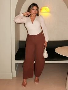 Maria Perezxox Chocolate Brown Woven Wide Leg Flare Pants For Women - Chocolate Brown - View 1