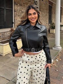 Maria Perezxox Women's Long Sleeve Zipper Front Loose Design PU Leather Jacket Fall Winter Cloth For Women Black - Black - View 1