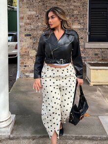 Maria Perezxox Women's Long Sleeve Zipper Front Loose Design PU Leather Jacket Fall Winter Cloth For Women Black - Black - View 4