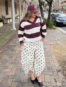 Maria Perezxox Women's Casual Loose V-Neck Drop Shoulder Striped Knight Pattern Sweater, Autumn/Winter - Multicolor - View 3