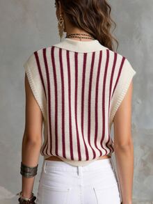 Solivie Women's Colorblock White And Burgundy Autumn Knit Top Casual Retro Vintage 70s Back-To-School Everyday Holiday Brunch - Red and White - View 3