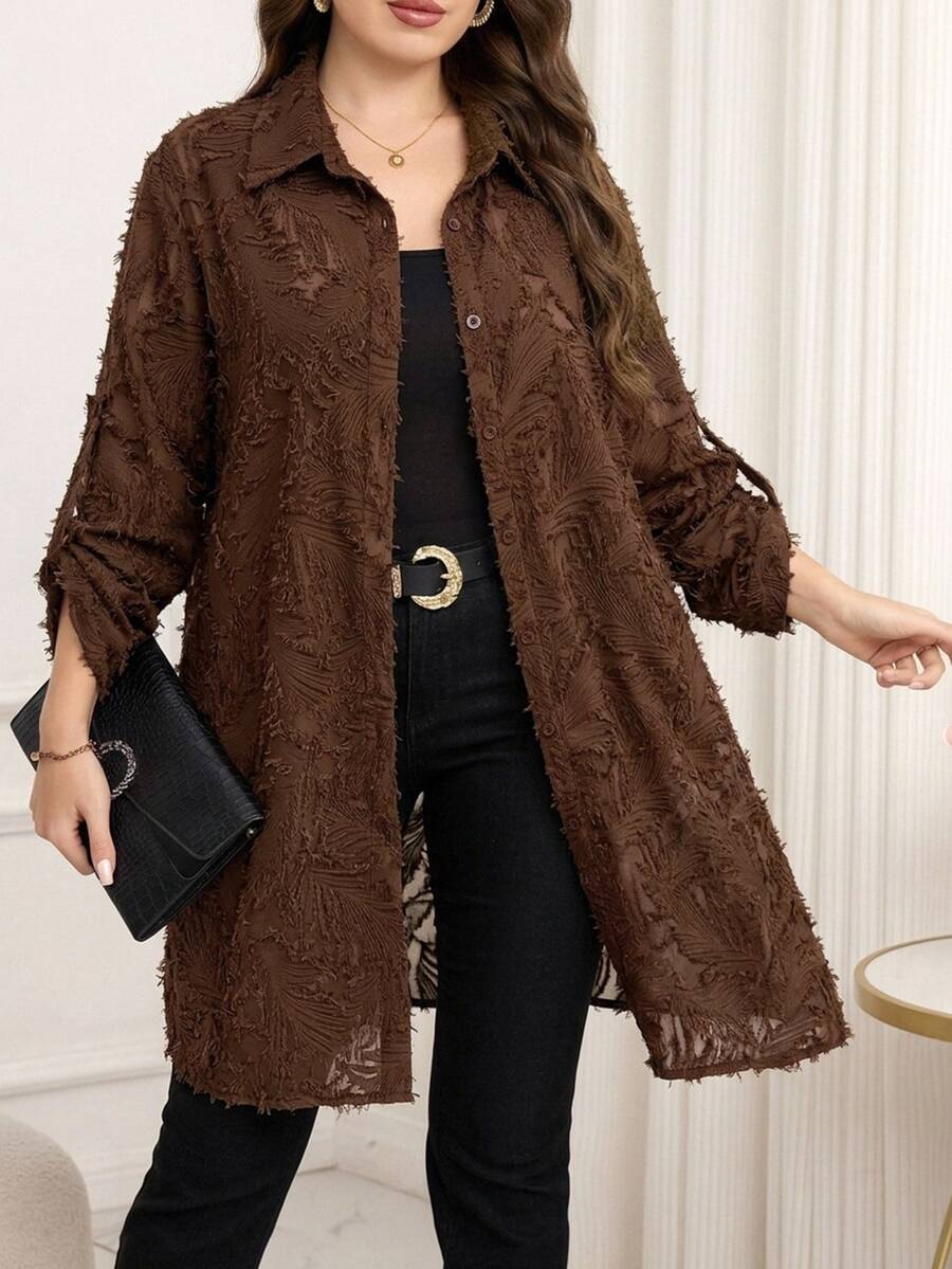 Chikora Plus Size Blouses - Brown - View 1