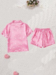 Girls' Fashion Cute Sheep Print Satin Fabric Short Sleeve Loose Casual Loungewear Shorts Set - Multicolor - View 2